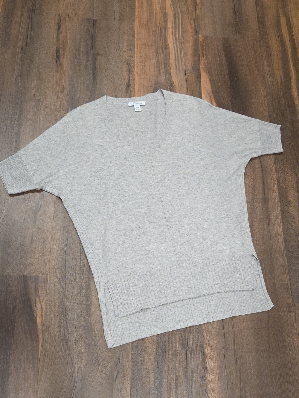 Nordstrom Signature Light Gray Lightweight V‑Neck Sweater